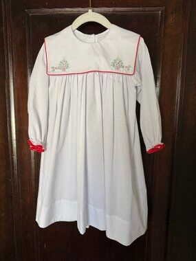 Auraluz Long-sleeve White Dress with embroidered Christmas Trees - 3T